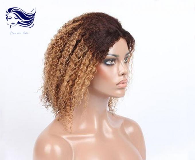 Курчавые парики шнурка фронта человеческих волос замыкают накоротко цвет Ombre париков человеческих волос