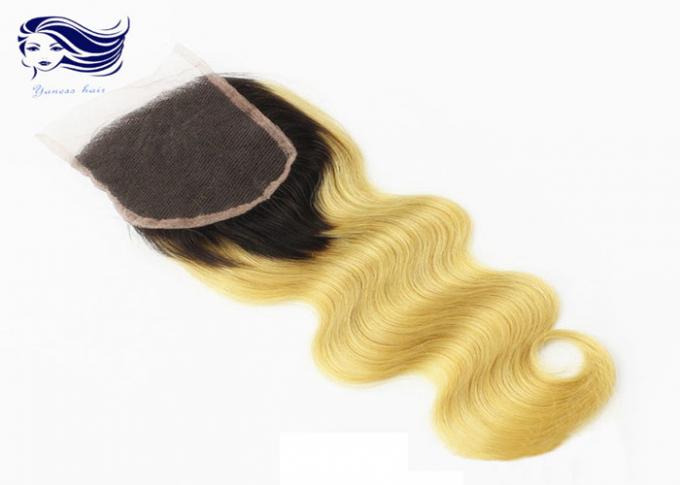 Закрытие шнурка волос цвета Ombre бразильское, человеческие волосы закрытия шнурка Weave 